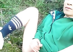 Ruined orgasm, but wanna full, thick cum, gay twink jerking off outdoor in adidas Stan Smith