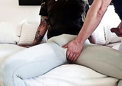 Hawt piddle session with the kinky mother I'd like to fuck on the daybed in Leggings and Jeans with real climax at the end