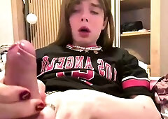 Tight tranny Yuri Myeon in red lingerie solo masturbation