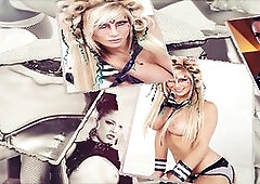 Hot girl in high heels takes a facial cumshot during a private session