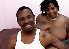 Ebony sweetheart with biggest bazookas sexy screwed by ebony guy in daybed