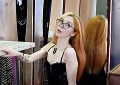 Hot chick alone at home with a toy