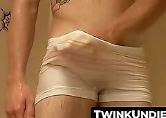 Jock's shower undies jerk off and powerful cum blast