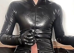 Latex Catsuit Domme in Boots Will Make You Want Cock