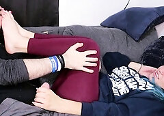 Hot brunette foot fetish play