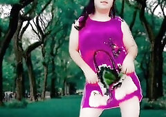 Little weenie t-girl in the park hot dance sexy public striptease cosplayer chick