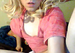 Slutty sissy bimbo locked in chastity with a plugged pussy