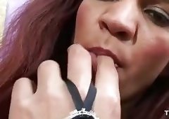 Sexy maid TS shows her burning body