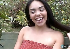 Watch Juan Largo & Sasha Bleu take a hot load on their tits after a wild outdoor fuck session with hung stud