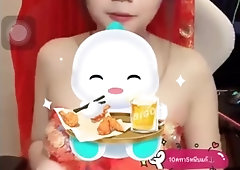 Japanese Asan babe with big naturals teasing on webcam - solo cosplay fetish