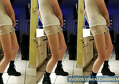 Calzoncillos in raw nylon underpants rubs his big dick against a hot masseuse's massage table