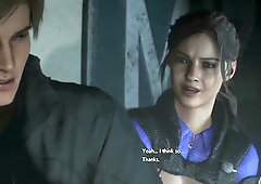 Claire Redfield the busty officer shares a quiet moment of closeness in uniform
