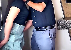 Horny dude makes her go down on her knees and fucks her after