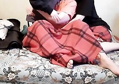 Whilst we were watching a film, my stepmom started masturbating my twat for the 1st time in a risky way next to my girlfriend