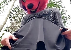 Fox Fursuiter Pisses And Cums In Forest