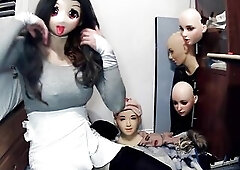 Emily's Masks Pt1! Female mask Emily puts on her kigurumi mask Celli and begins to play with herself