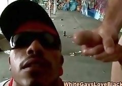 Interracial gangster gets a double facial