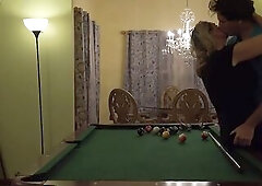 Amateur video from two different camera angles. Features vehement giving a kiss banging from the side of the pool table. missionary, doggy, picking up