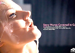 Her Strapless Dildo Soaks Innocent Face, Sensual Squirting Creampie Orgasm