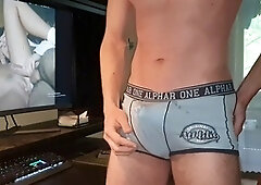 Solo male, underwear cum, solo male moaning
