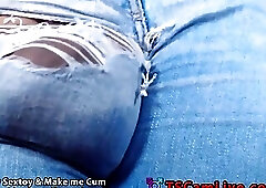 Fat Dick HeShe in jeans caressing her Big Bulge