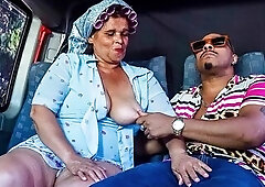 Chubby headscarf aged with large natural saggy breasts gets extraordinary coarse large ebony schlong butt drilled in my driving bus.