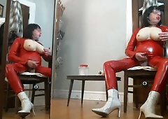 Red Catsuit White Boots E Tits 2