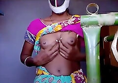 south indian village girl boobs play show and milking
