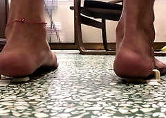 Cum on my dirty slave feet after a long day barefoot teaching