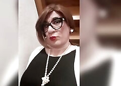 Crossdresser Male Showing off His Curves in Front of the Mirror