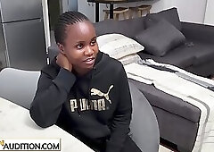 Fake casting with black teen with big ass Rishala Flames before rough sex
