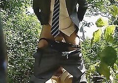 Daddy in a suit fucked in the woods