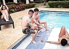 The Martix Walk Chapter II: Mariana makes Yeri and Raul give her a DP in the pool in the rain