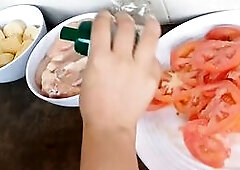 I prepared lunch whilst this babe was swimming, but we became the main course. See Andrea begin sucking my tits uncontrollably until it turns into a m