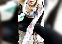 After joging youthful pair where in the garden and masturbated whilst they neighbord was smokin' in the next door