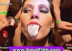 Cum guzzling dirty bukkake sluts