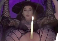 Witchy Bitch Gets Freaky With Her Candles, Tight Gripping Pussy