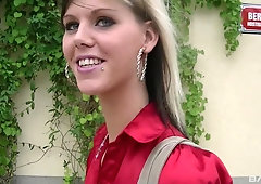 Sloppy blowjob in the nearby forest by an attractive blonde babe