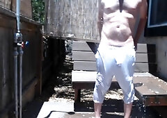 Neighbors Watched Me Getting Horny In The Outdoor Shower! Big Cock In Sheer Shorts