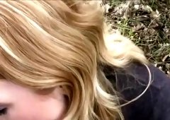 An Outdoor Quickie Ends With Spunk on Her Cheeks