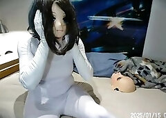 Miki White Pt1! Your rubber kigurumi girlfriend Miki in her white bodysuit and leather gloves!