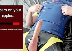 Edging fun in spandex with an epic cum explosion