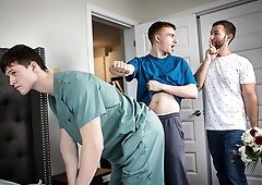 Male nurse gets a dose of hefty cock to play with