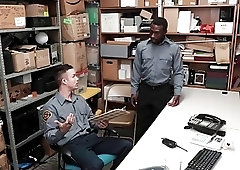 A security guard fucks his colleague to keep him quite