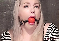Bound blond in wool stockings toyed