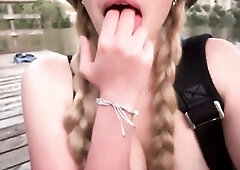 I meet a stranger in the jungle and ask him to touch my cute pink twat and I squirt