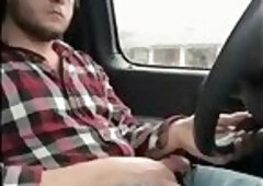 Stroking my big cock while driving