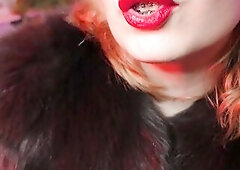 hot FemDom Lady.. lazily doing lips make-up.. and teasing by furry!