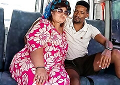 Redhead big beautiful woman older with headcarf and extraordinary corpulent stomach gets coarse interracial large ebony jock butt destroyed in a drivi
