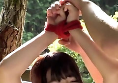 Big breasted Japanese slave banged hard doggystyle outside